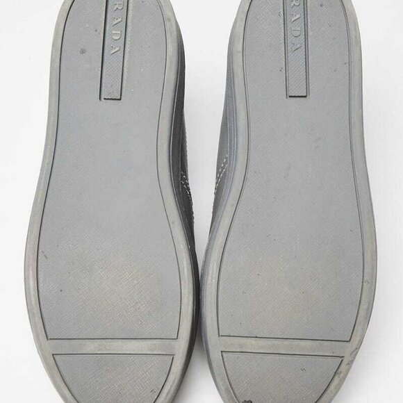 Prada Grey Leather Flower Print Slip On Sneakers Size 7/37.5 - Picture 2 of 5